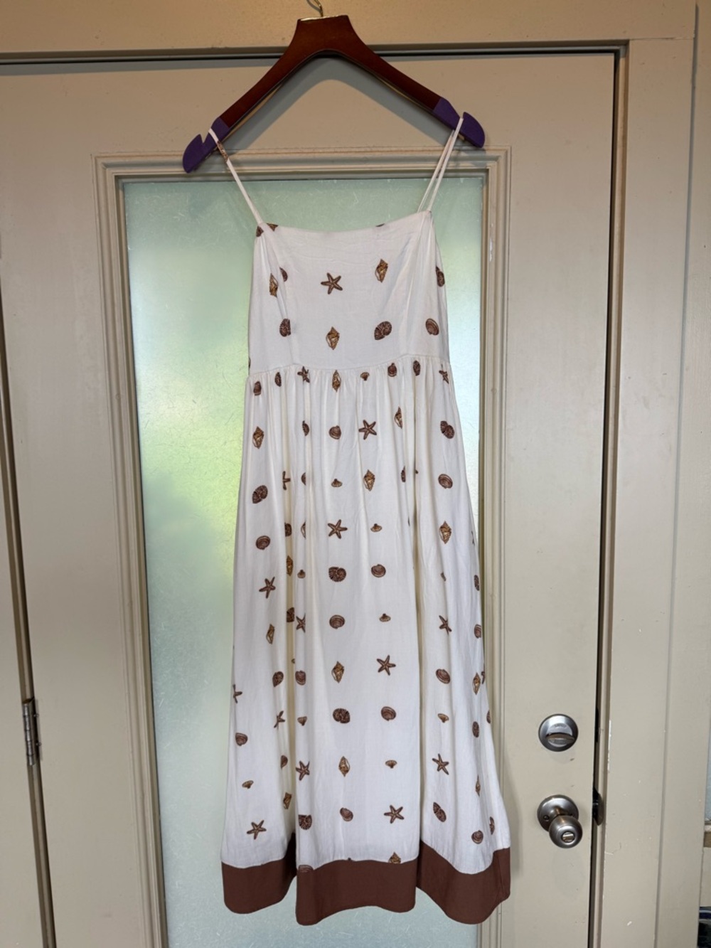 Mahina White Maxi Sundress with Brown Shell Motif